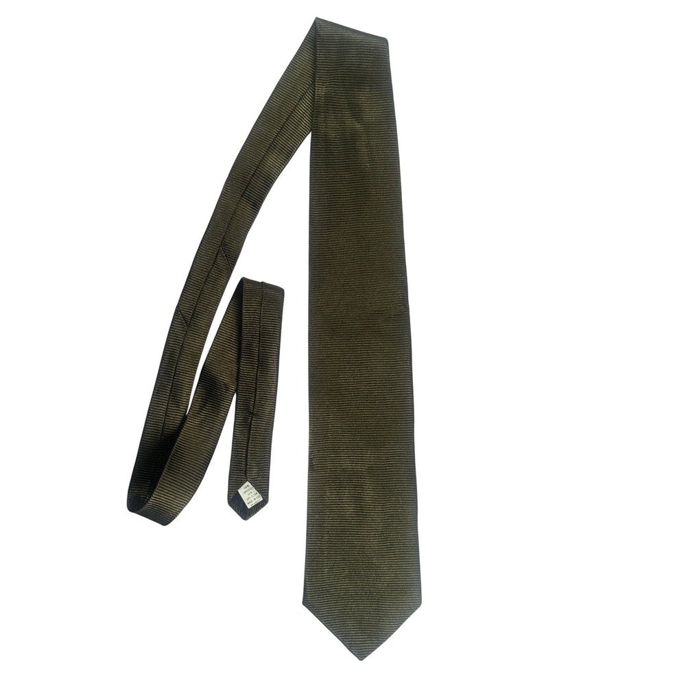 Harold Powell Mens Silk Blend Striped Classic‎ Necktie Gold Olive NWOT